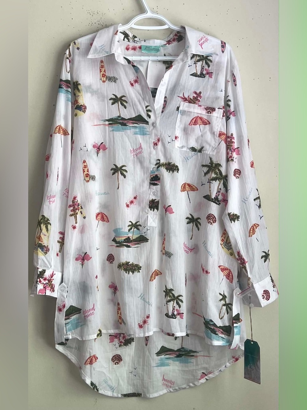 Women's White Tropical Island Print Tunic